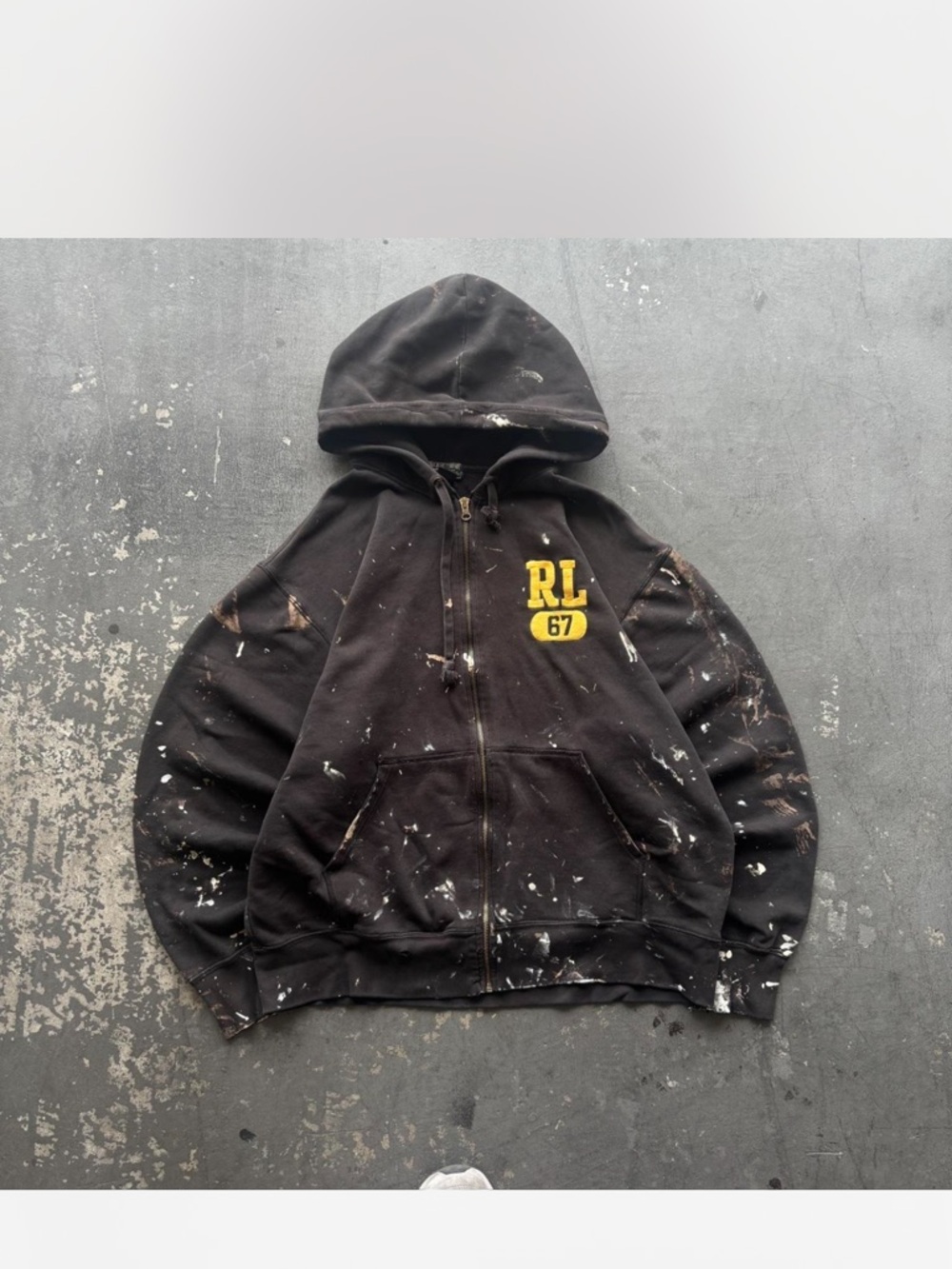 Ralph Lauren Black Hooded Zip Sweatshirt with Yellow RL 67 Patch